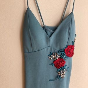 Blue bodycon floral dress